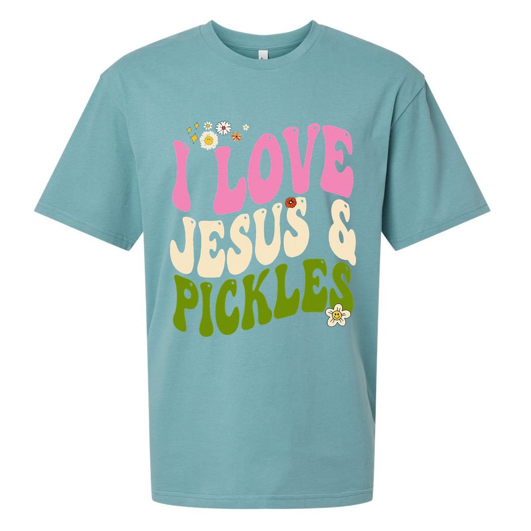 Hippie Groovy I Love Pickles & Jesus Pickle Retro Vegetarian Sueded Cloud Jersey T-Shirt