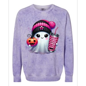 Drinking Coffee Halloween Ghost Ice Coffee Cute Ghost  Gift Colorblast Crewneck Sweatshirt