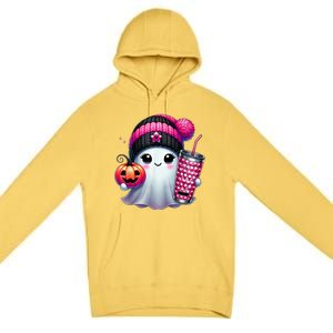 Drinking Coffee Halloween Ghost Ice Coffee Cute Ghost  Gift Premium Pullover Hoodie