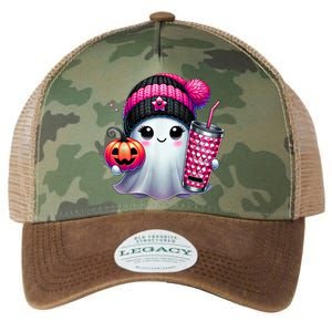 Drinking Coffee Halloween Ghost Ice Coffee Cute Ghost  Gift Legacy Tie Dye Trucker Hat