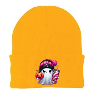 Drinking Coffee Halloween Ghost Ice Coffee Cute Ghost  Gift Knit Cap Winter Beanie