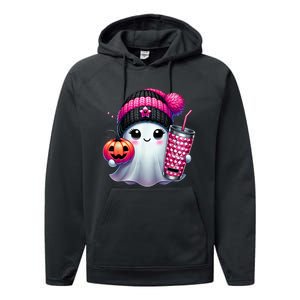 Drinking Coffee Halloween Ghost Ice Coffee Cute Ghost  Gift Performance Fleece Hoodie