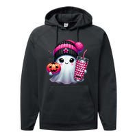 Drinking Coffee Halloween Ghost Ice Coffee Cute Ghost  Gift Performance Fleece Hoodie