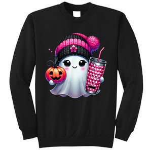 Drinking Coffee Halloween Ghost Ice Coffee Cute Ghost  Gift Sweatshirt