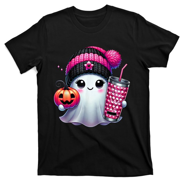 Drinking Coffee Halloween Ghost Ice Coffee Cute Ghost  Gift T-Shirt