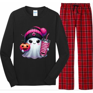 Drinking Coffee Halloween Ghost Ice Coffee Cute Ghost  Gift Long Sleeve Pajama Set