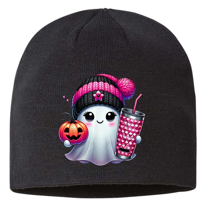 Drinking Coffee Halloween Ghost Ice Coffee Cute Ghost  Gift Sustainable Beanie