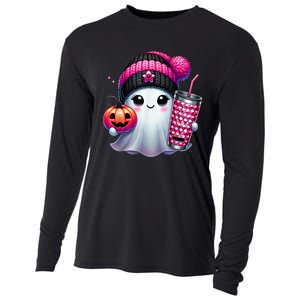 Drinking Coffee Halloween Ghost Ice Coffee Cute Ghost  Gift Cooling Performance Long Sleeve Crew