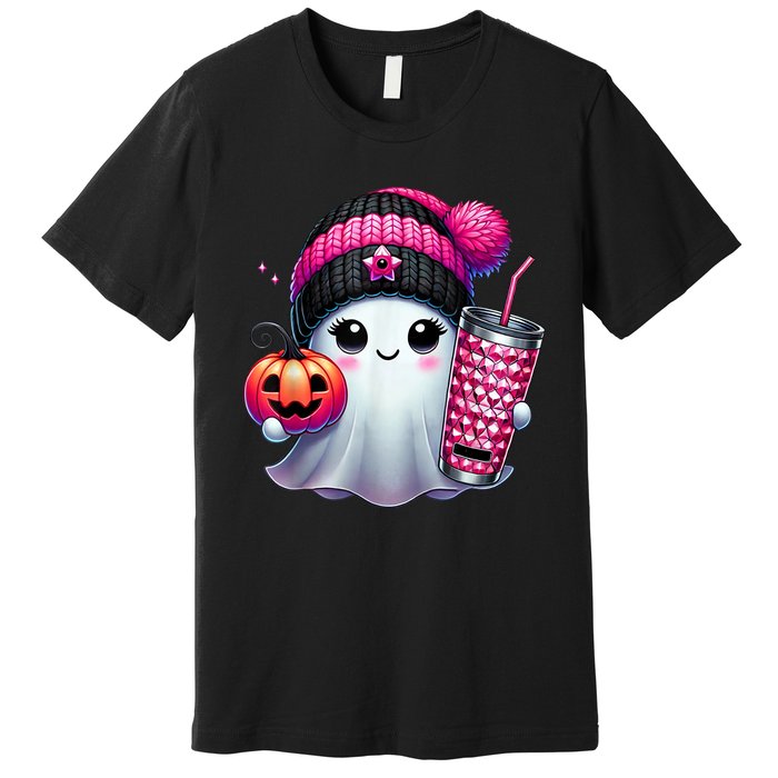 Drinking Coffee Halloween Ghost Ice Coffee Cute Ghost  Gift Premium T-Shirt