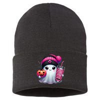 Drinking Coffee Halloween Ghost Ice Coffee Cute Ghost  Gift Sustainable Knit Beanie