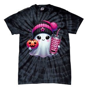 Drinking Coffee Halloween Ghost Ice Coffee Cute Ghost  Gift Tie-Dye T-Shirt