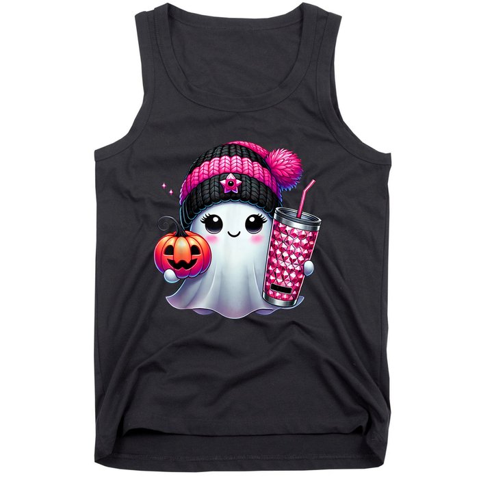 Drinking Coffee Halloween Ghost Ice Coffee Cute Ghost  Gift Tank Top