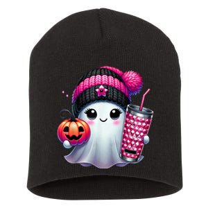 Drinking Coffee Halloween Ghost Ice Coffee Cute Ghost  Gift Short Acrylic Beanie