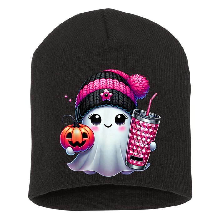 Drinking Coffee Halloween Ghost Ice Coffee Cute Ghost  Gift Short Acrylic Beanie