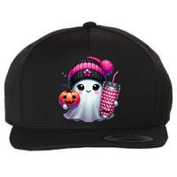 Drinking Coffee Halloween Ghost Ice Coffee Cute Ghost  Gift Wool Snapback Cap