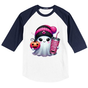 Drinking Coffee Halloween Ghost Ice Coffee Cute Ghost  Gift Baseball Sleeve Shirt