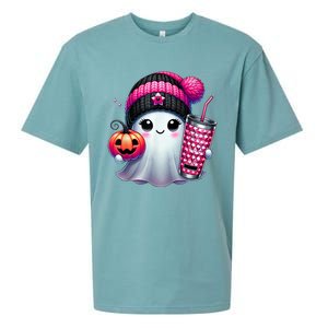 Drinking Coffee Halloween Ghost Ice Coffee Cute Ghost  Gift Sueded Cloud Jersey T-Shirt