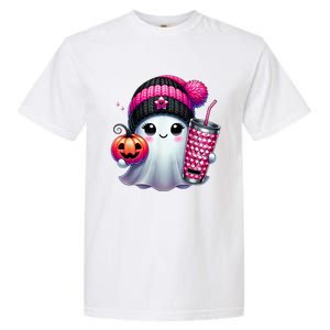 Drinking Coffee Halloween Ghost Ice Coffee Cute Ghost  Gift Garment-Dyed Heavyweight T-Shirt