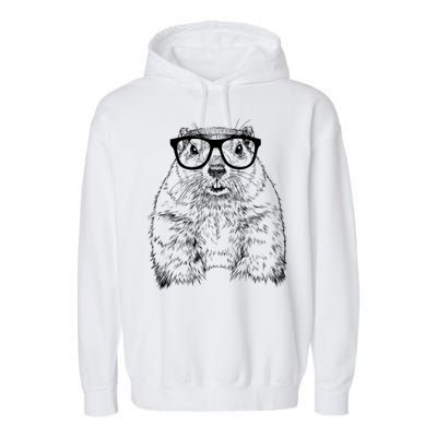 Hipster Groundhog In Nerd Glasses Animal Garment-Dyed Fleece Hoodie