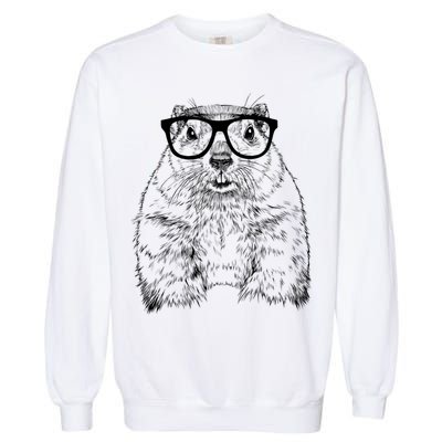 Hipster Groundhog In Nerd Glasses Animal Garment-Dyed Sweatshirt