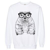 Hipster Groundhog In Nerd Glasses Animal Garment-Dyed Sweatshirt