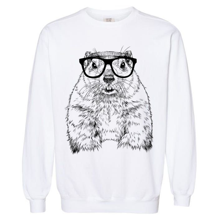 Hipster Groundhog In Nerd Glasses Animal Garment-Dyed Sweatshirt