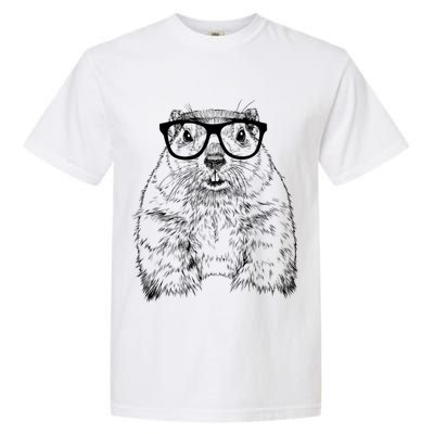 Hipster Groundhog In Nerd Glasses Animal Garment-Dyed Heavyweight T-Shirt