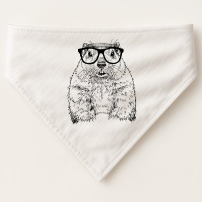 Hipster Groundhog In Nerd Glasses Animal USA-Made Doggie Bandana