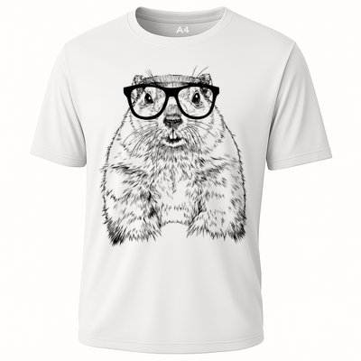 Hipster Groundhog In Nerd Glasses Animal Performance Shirt