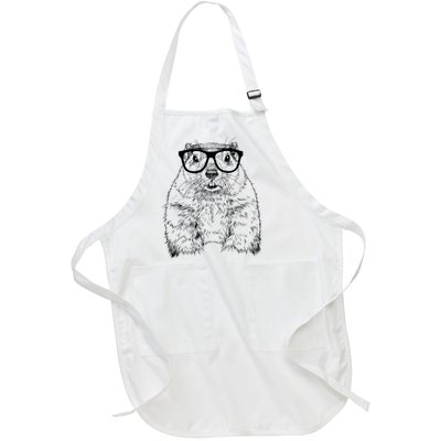 Hipster Groundhog In Nerd Glasses Animal Full-Length Apron With Pockets