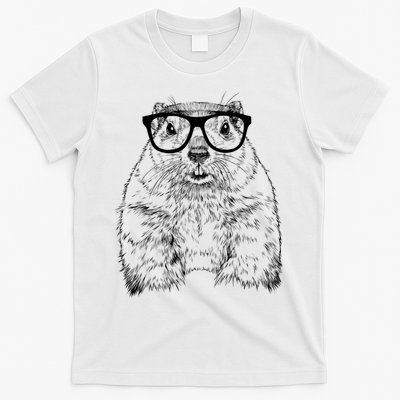 Hipster Groundhog In Nerd Glasses Animal T-Shirt