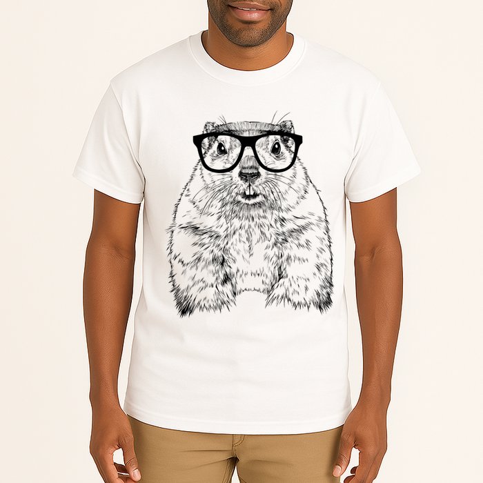 Hipster Groundhog In Nerd Glasses Animal Tall T-Shirt