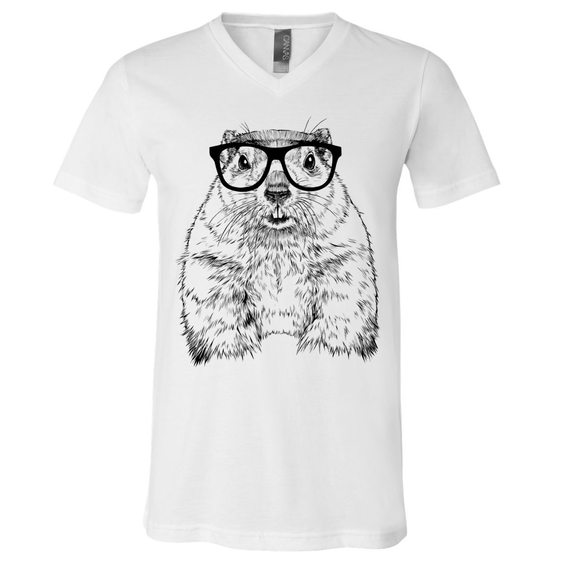 Hipster Groundhog In Nerd Glasses Animal V-Neck T-Shirt