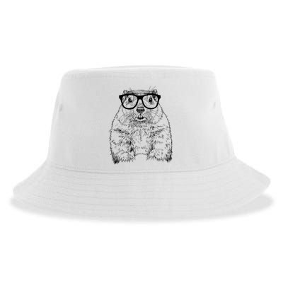Hipster Groundhog In Nerd Glasses Animal Sustainable Bucket Hat