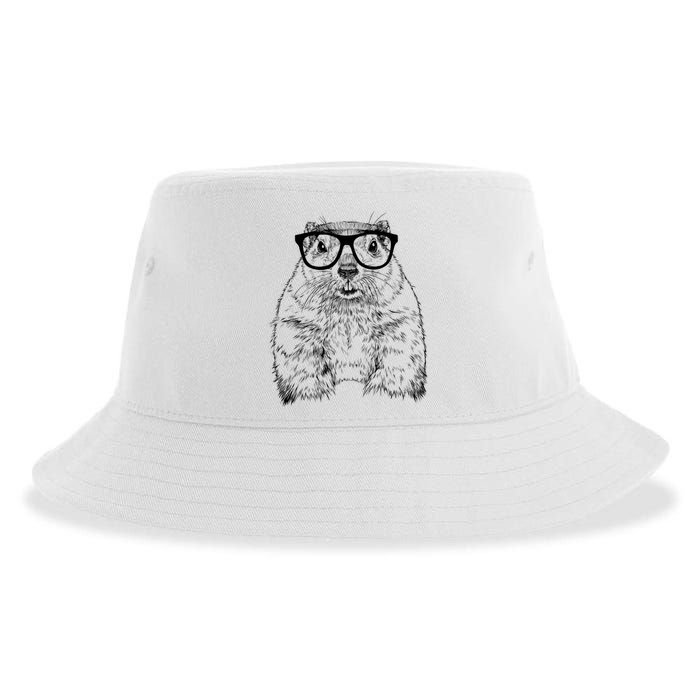 Hipster Groundhog In Nerd Glasses Animal Sustainable Bucket Hat