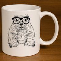 Hipster Groundhog In Nerd Glasses Animal 11oz C Handle Ceramic Mug