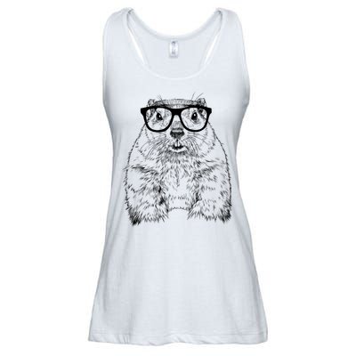 Hipster Groundhog In Nerd Glasses Animal Ladies Essential Flowy Tank