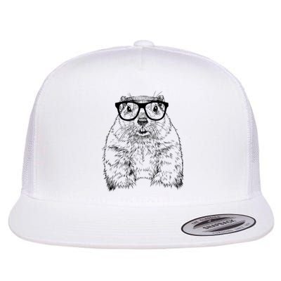 Hipster Groundhog In Nerd Glasses Animal Flatbill Hat