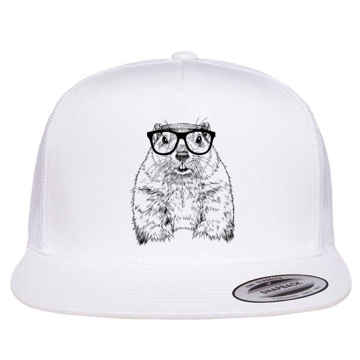 Hipster Groundhog In Nerd Glasses Animal Flatbill Hat