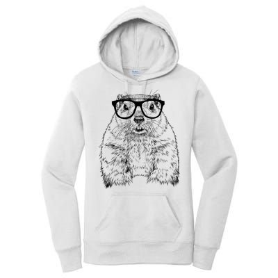 Hipster Groundhog In Nerd Glasses Animal Women's Pullover Hoodie