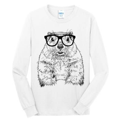 Hipster Groundhog In Nerd Glasses Animal Tall Long Sleeve T-Shirt