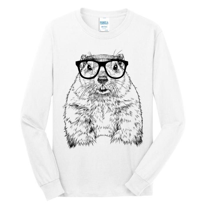Hipster Groundhog In Nerd Glasses Animal Tall Long Sleeve T-Shirt