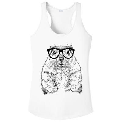 Hipster Groundhog In Nerd Glasses Animal Ladies PosiCharge Competitor Racerback Tank