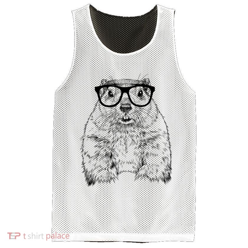 Hipster Groundhog In Nerd Glasses Animal Mesh Reversible Basketball Jersey Tank