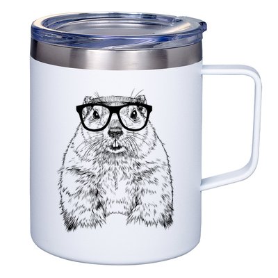 Hipster Groundhog In Nerd Glasses Animal 12oz Stainless Steel Coffee Mug
