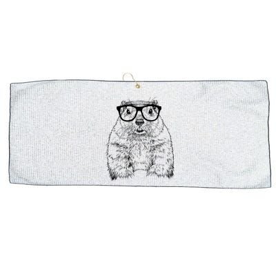 Hipster Groundhog In Nerd Glasses Animal Large Microfiber Waffle Golf Towel