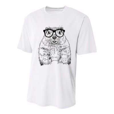 Hipster Groundhog In Nerd Glasses Animal Youth Performance Sprint T-Shirt