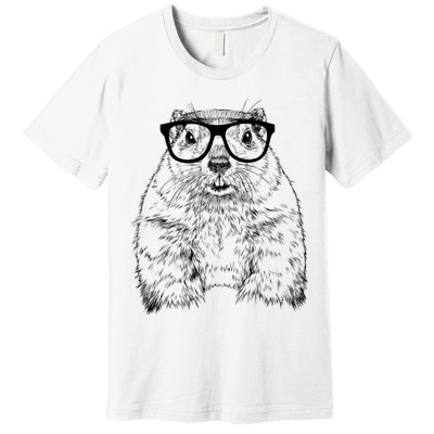 Hipster Groundhog In Nerd Glasses Animal Premium T-Shirt