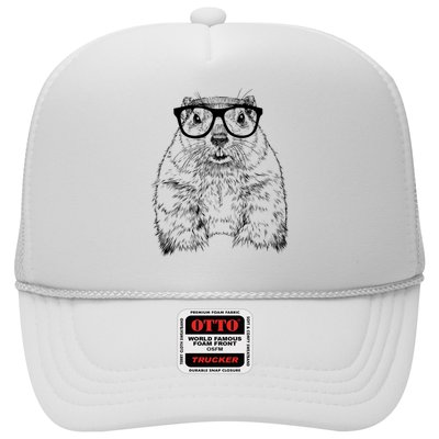 Hipster Groundhog In Nerd Glasses Animal Trucker Hat