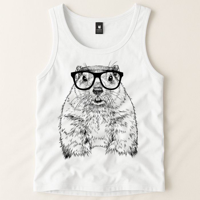 Hipster Groundhog In Nerd Glasses Animal Tank Top